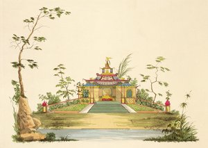 中国の寺院の設計、1810年頃（紙にペンとインクとトイレ）